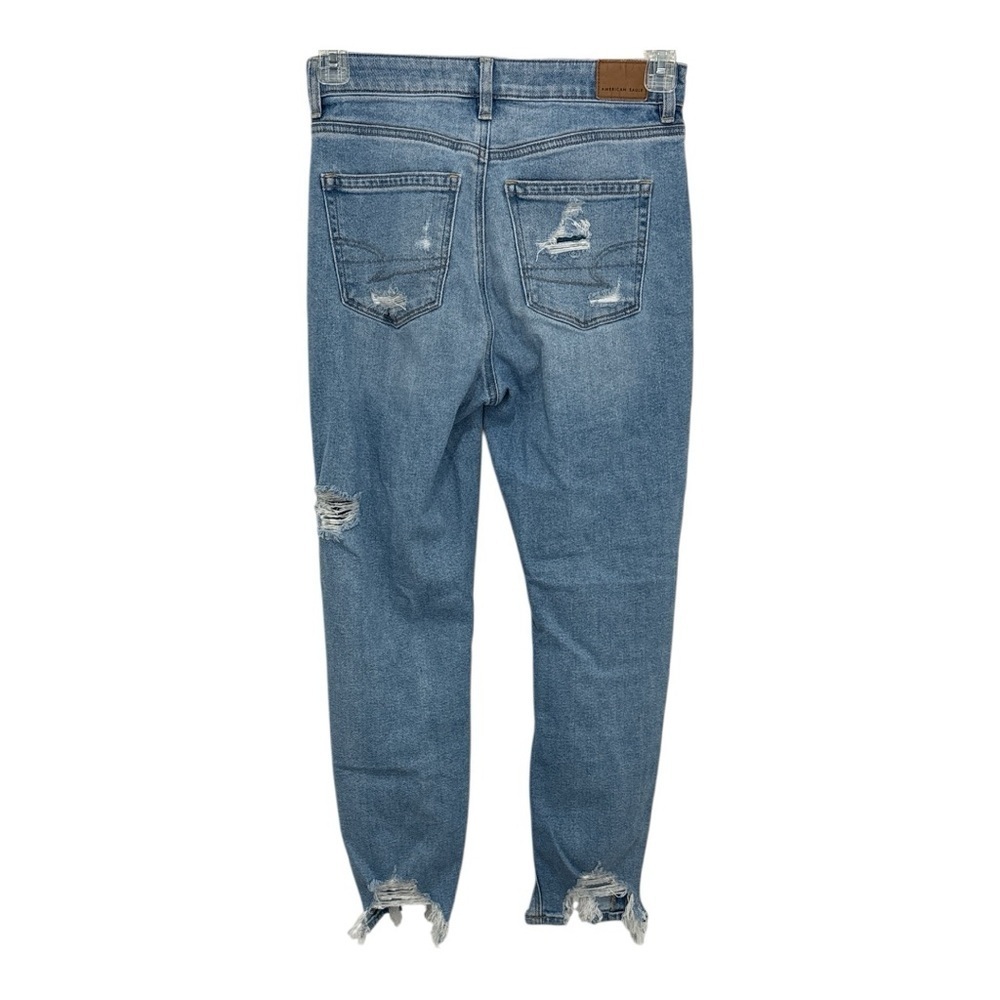 American Eagle Stretch Distressed Mom Blue Denim Jeans Mid Rise Size 4 Reg